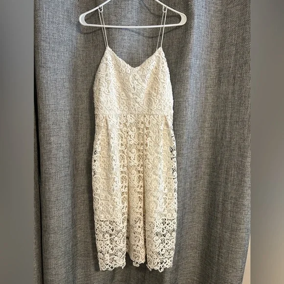 knee length dresses for ladies A-Line Spaghetti Straps Short White Lace Homecoming Dress with Ruffles Pd213 US16 / As Picture main image 1